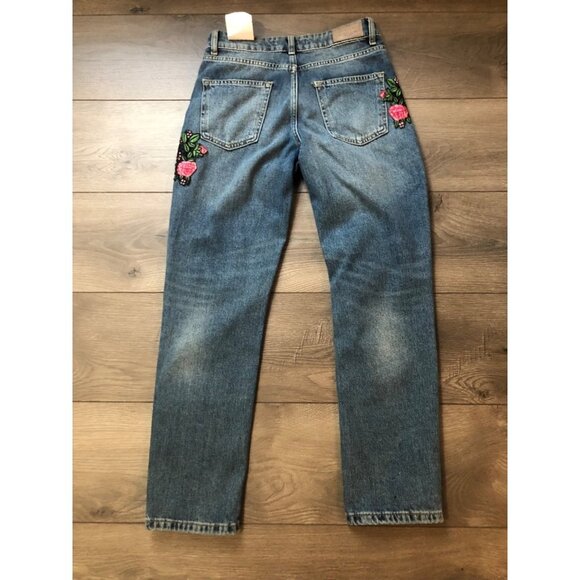 Zara Basic Floral Sequin Embroidered Jeans US 4 - Picture 8 of 12